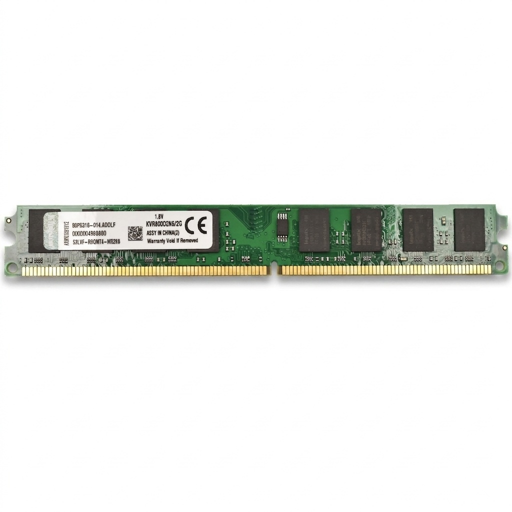 رم دسکتاپ DDR2 کینگستون ظرفیت 2 گیگابایت با فرکانس 800 مگاهرتز، تایمینگ 11-11-11 و 240 پین، تک‌کاناله با ماژول DIMM